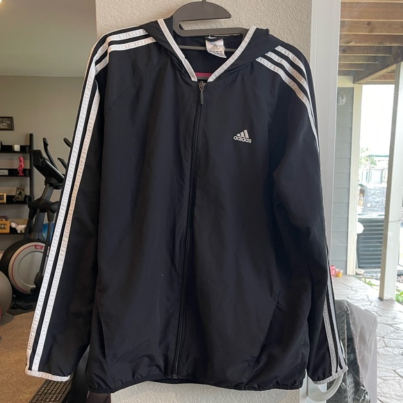 adidas Jackets & Blazers - Adidas black with white Stripes lightweight full zipper wind Jacket. Size Large